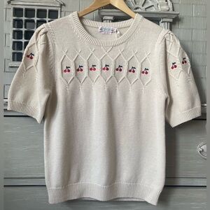 Bonpoint Girl’s Sweater with Embroidered Cherries - Milk White
